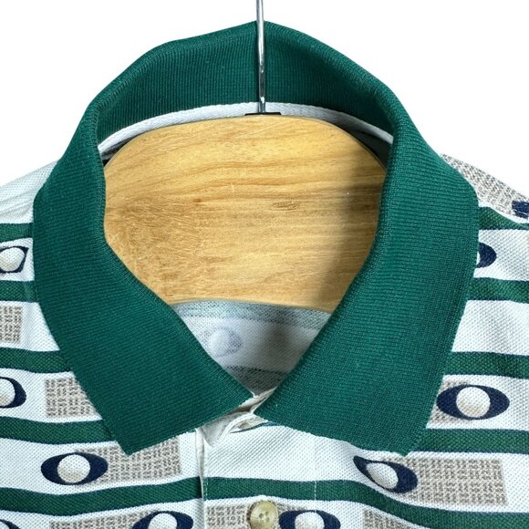 Vintage 90's Columbia Golf Men XL Polo Shirt Green Striped Pattern Short Sleeve - Picture 3 of 12